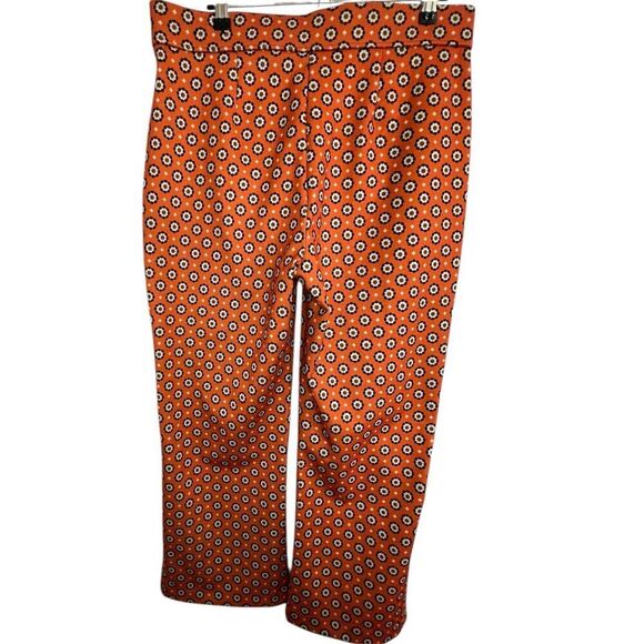 JNY Orange Funky 70s Style Floral Patterned Stretchy Flare Pants - Picture 4 of 4